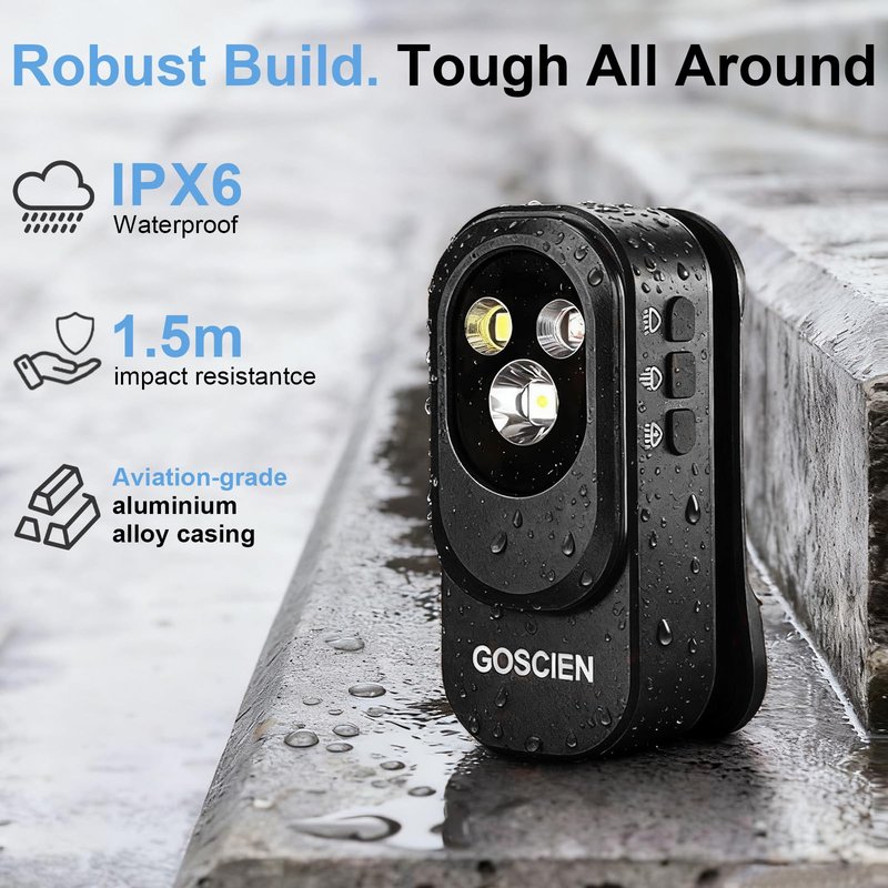 GOSCIEN Rechargeable EDC Flashlight Clip-on Light 500 Lumens Clip Light with Three Lighting Solutions USB C Charging Magnetic IPX6 Waterproof Flashlight for Cycling, Outdoor and etc(Black)