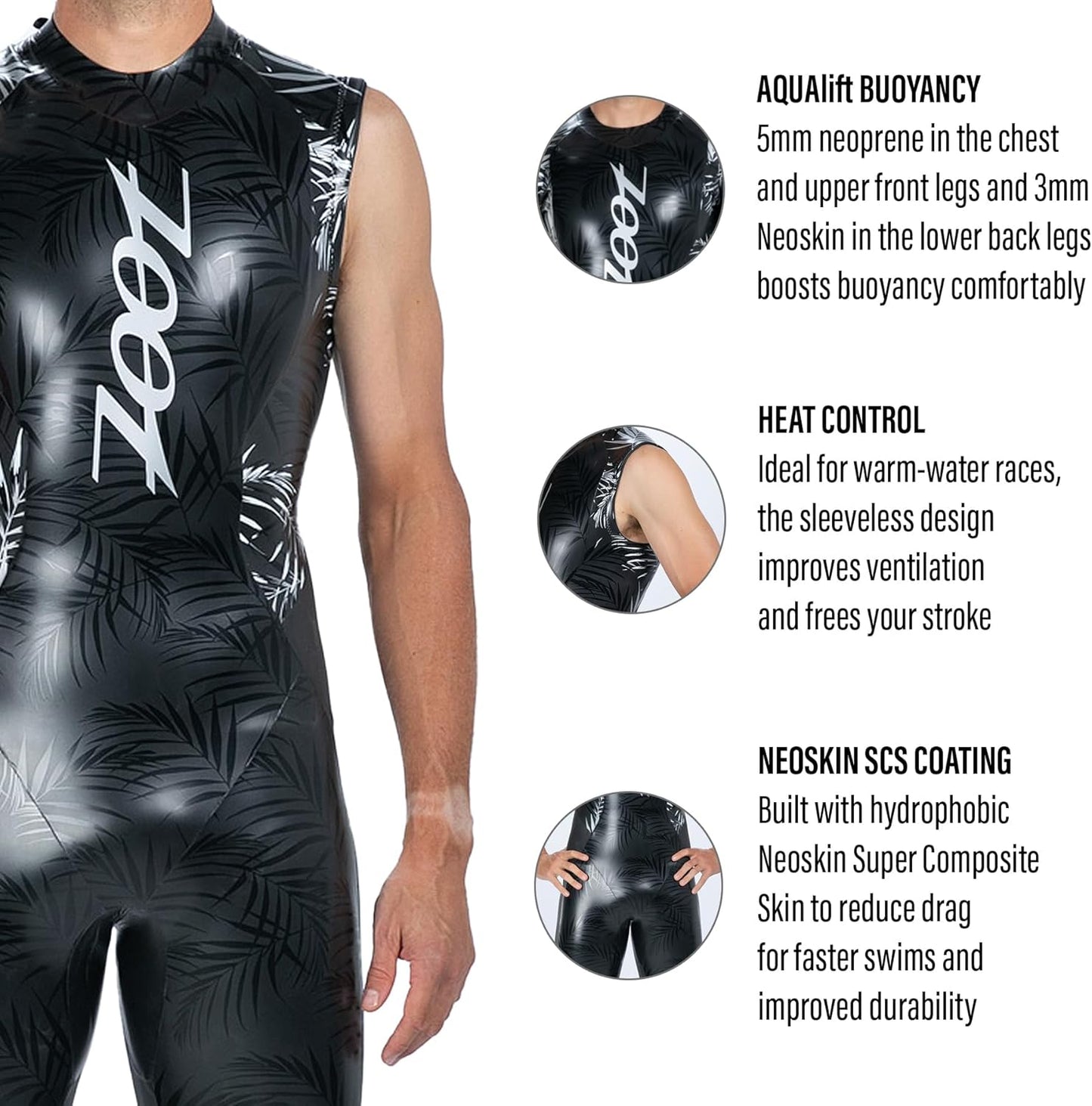 Zoot Men's Maui Sleeveless Wetsuit - Neoskin Neoprene Buoyancy Suit for Open Water Swimming & Triathlons
