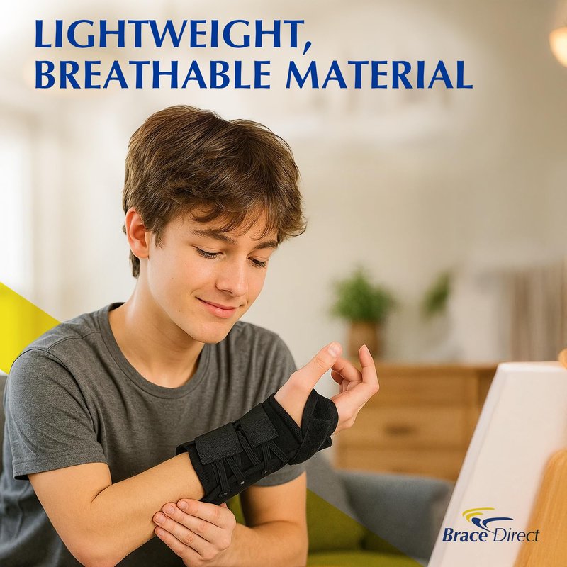Brace Direct Kids Wrist Brace - Older Child Wrist Splint for Carpal Tunnel, Tendonitis, Sprains & Injuries - 8" Lace Up Design (Left Hand)