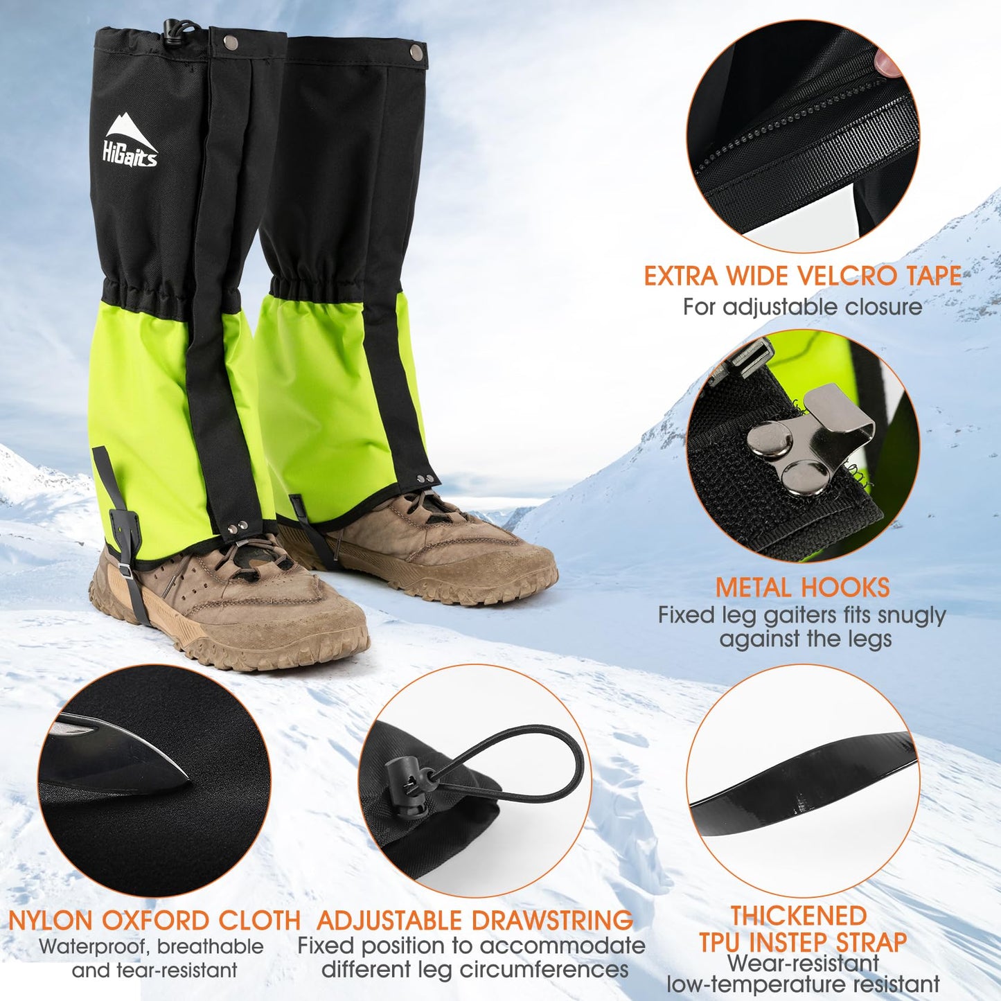 Waterproof Leg Gaiters for Men and Women Adjustable Snow Boot Gaiters for Hiking in Hunting Sand and Mud Mountain Climbing or Snowshoeing (Green M)