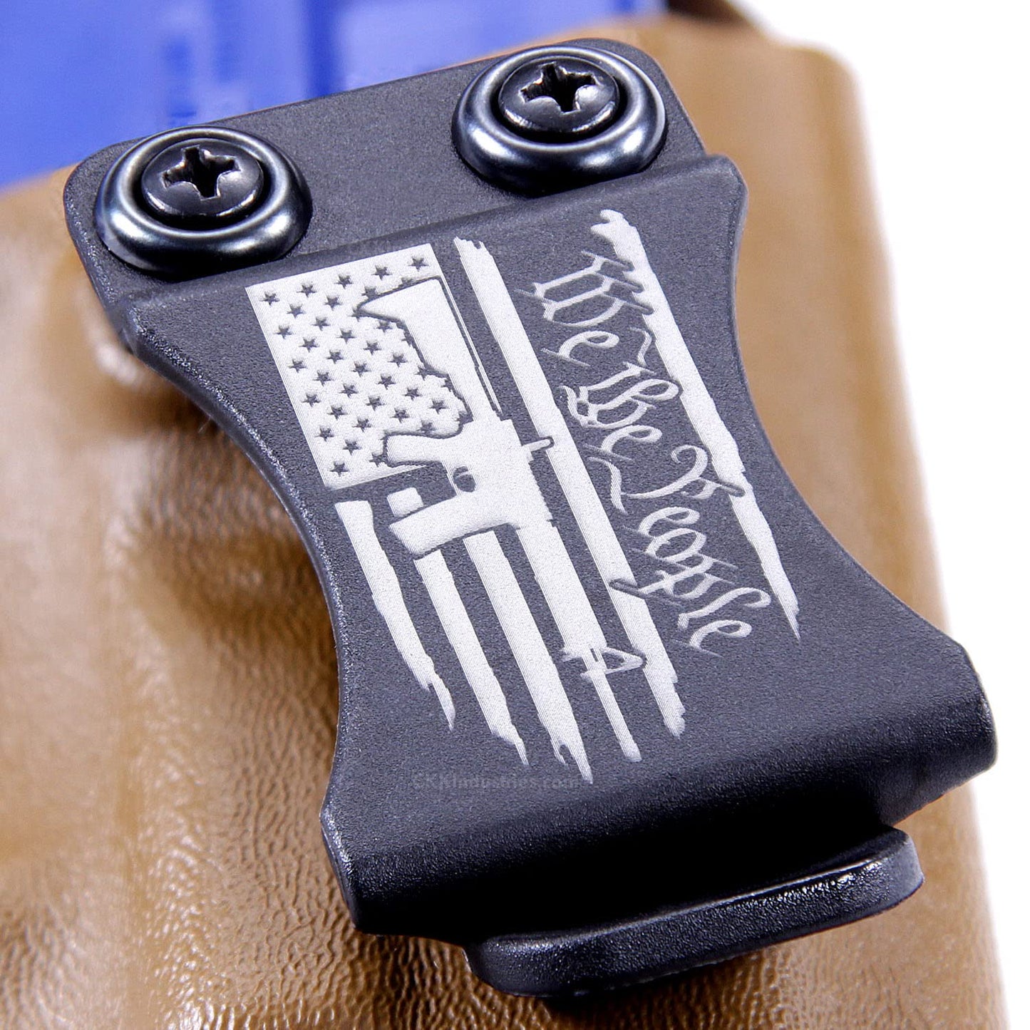 HolsterSmith KYDEX Belt Clip for Holsters & Sheaths – (FOMI Design - w/USA Flag - We The People/AR) - (Fits 1.50in Belts) - (Inside-The-Waistband/IWB) - (USA Made) - (w/Mounting Hardware) - (1 Pack)