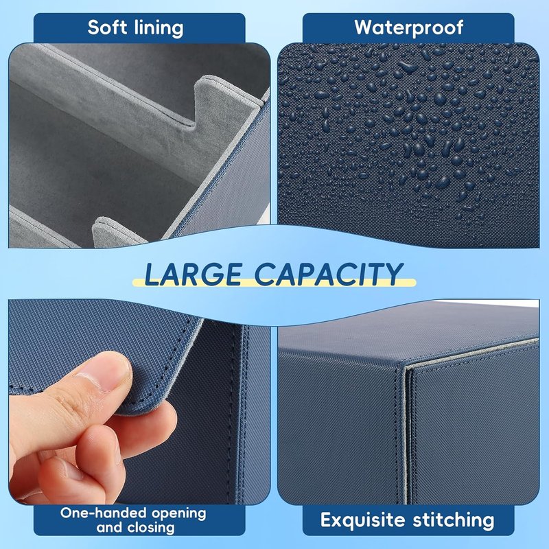 Card Storage Box - 1800+ PU Leather Trading Card Holder with 12 Dividers & Magnetic Closure | Fits YuGiOh, MTG, Sports Cards (Blue, 3-Row)