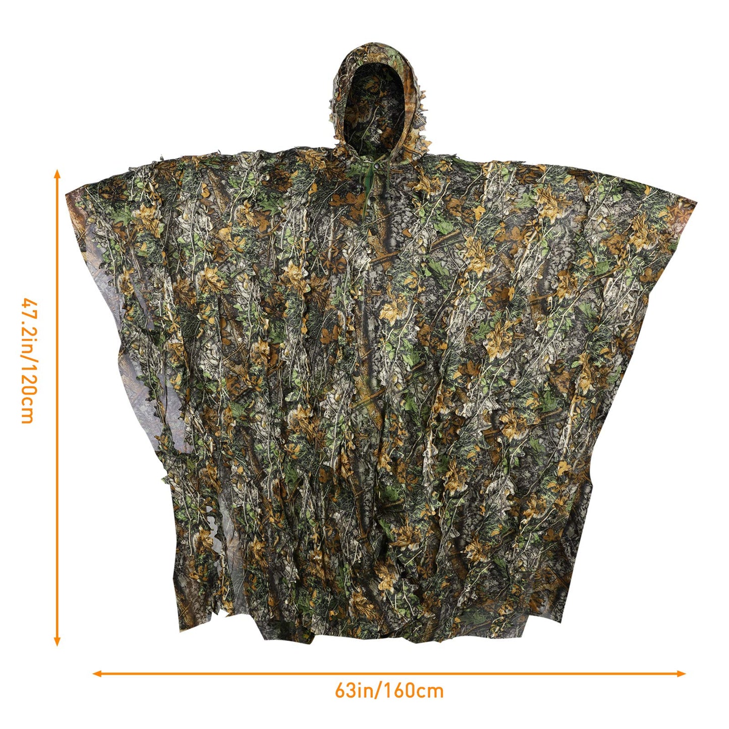 Outdoor Camouflage Ghillie Poncho 3D Leaves Hunting Cape Camouflage Cloak Stealth Ghillie Suit for Bird Watch Military CS Woodland