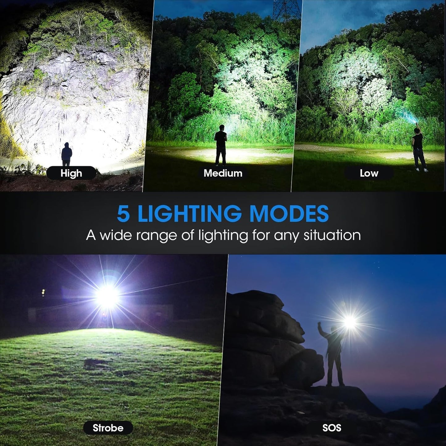 ALSTU Rechargeable 990,000 High Lumens Flashlight - 2 Pack Bright LED Flash Light with 5 Modes, Powerful Handheld Lintera for Camping Home