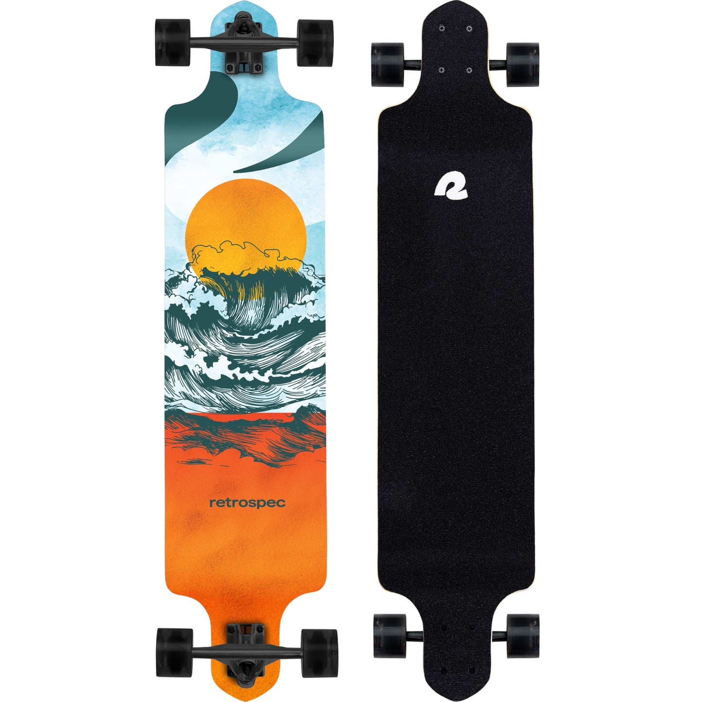 Retrospec Tidal Drop Down Longboard - 41" Extra Wide Stable Deck, 9-Ply Canadian Maple, ABEC-9 Bearings, 85A PU Wheels, Reverse Kingpin Trucks for Cruising & Downhill