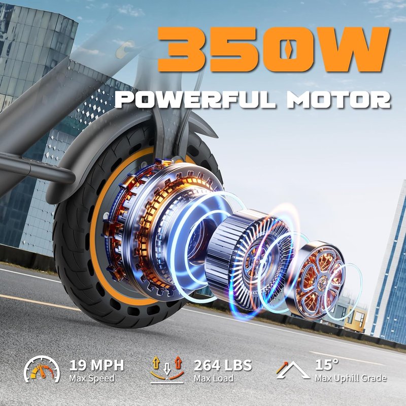 Electric Scooter for Adults - 350/500W Motor, 15/22 Mile Range, Dual Braking System | 19/21 MPH Speed, Foldable Design