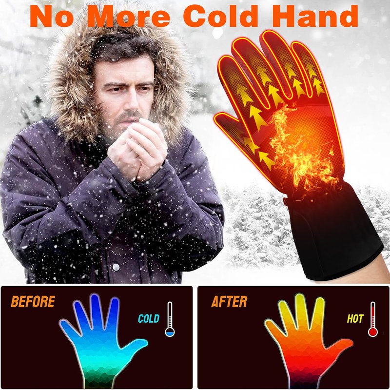 GEMSTONEGO Rechargeable Heated Gloves - New Upgrade, Electric Portable Battery Hand Warmers for Men Women, Waterproof Touchscreen Cold Weather Thermal Gloves for Driving,Camping,Hunting,Outdoor Work