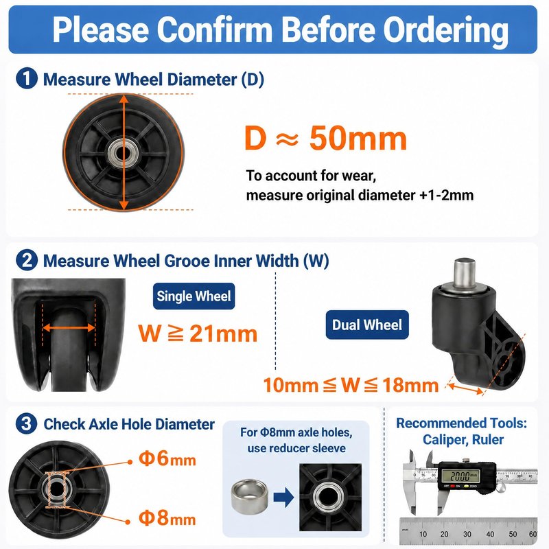 Luggage Wheels Replacement Kit 4PC 2Inch PU Wheels with ABEC-7 Ball Bearing Full Set Repair Tool for Suitcase Travel Box Inline Skate Hand Trolley