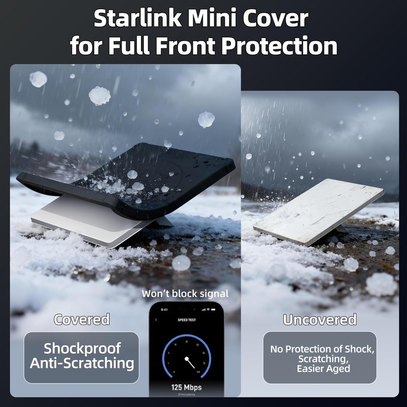 EAZUSE Starlink Mini Cover, Starlink Mini Protective Cover Liquid Silicone Sleeve Accessories for Camping Outdoor Protector from Scratching Hailstone Black