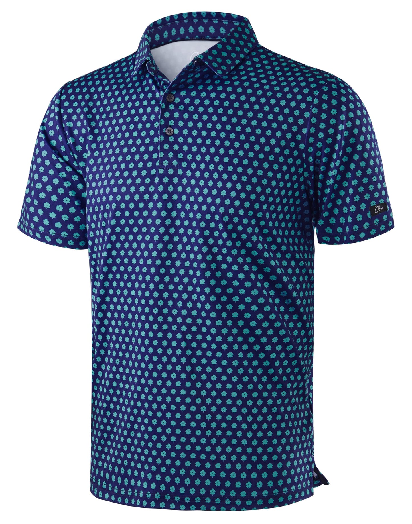 Obla Mens Golf Polo Shirts Short Sleeve Dry Fit Performance Moisture Wicking Casual Print Collared Golf Shirts for Men (Navy Blue Flower_XXL)