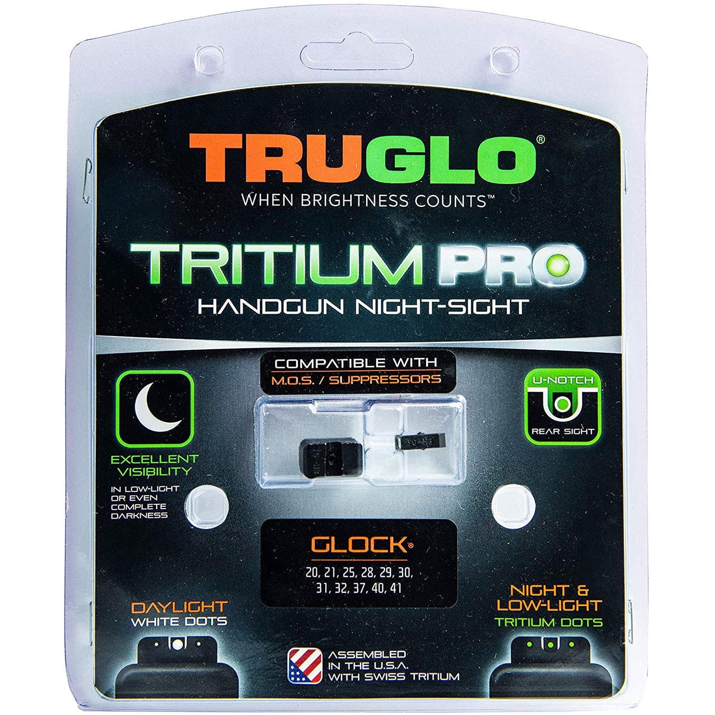 TruGlo Tritium Compact Pro Glow in the Dark Gun Glock Pistol Sight with Focus Lock Ring for Glock MOS 20, 21, 25, and More