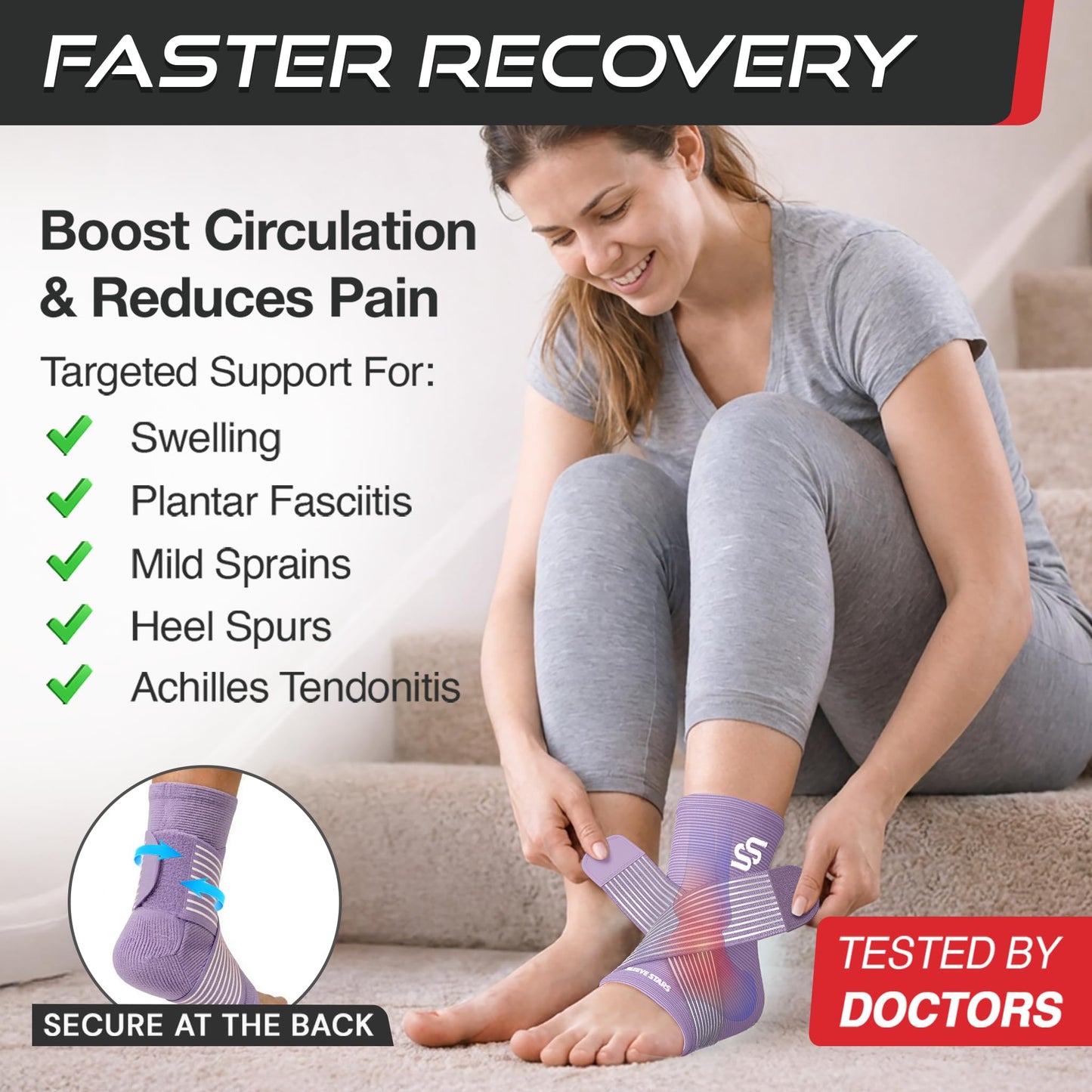 Sleeve Stars Ankle Brace for Women & Men, Ankle Wrap for Sprained Ankle, Compression Sleeve for Plantar Fasciitis Relief, Easy Customizable Support: w/Removable Strap (Pair/M:10"-12"/Light Purple)
