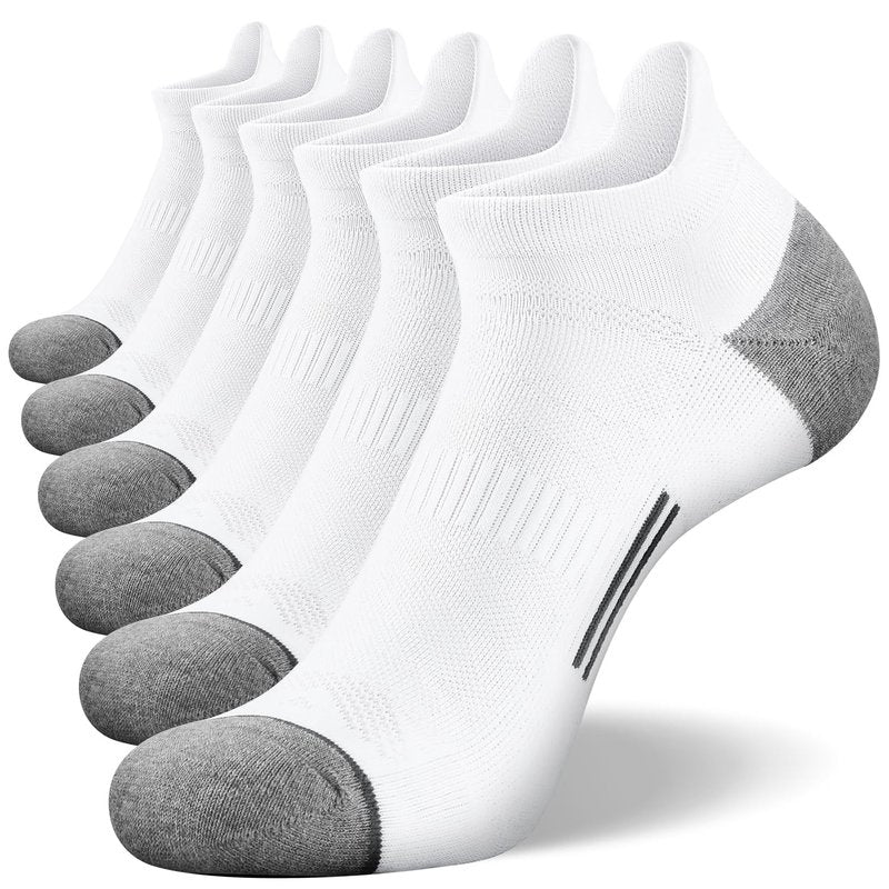 FITRELL 6 Pack Ankle Running Socks for Men and Women Low Cut Cushioned No Show Athletic Sports Compression, Shoe Size 9-12, New White