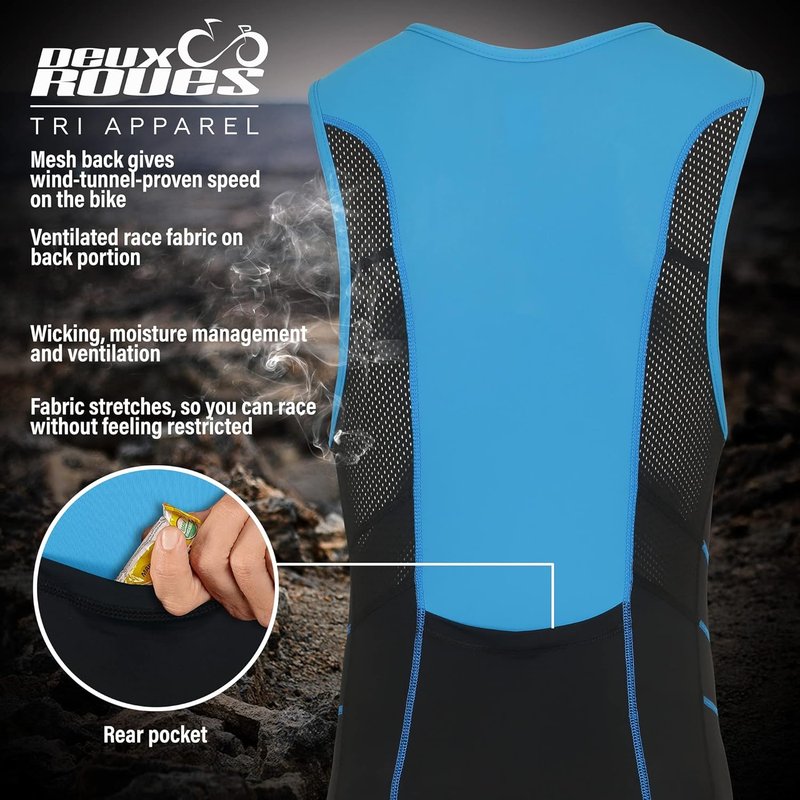 Men's Triathlon Suit - Sleek Sleeveless Racing Skin Suit with Bonus Race Bib Belt | Perfect for Cycling & Running