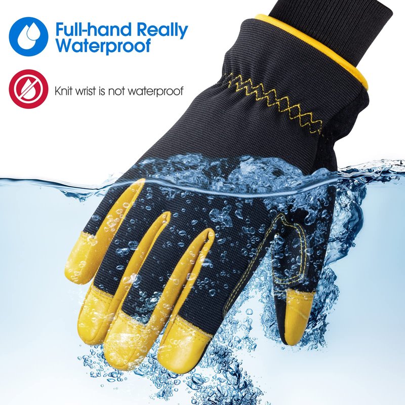 HODUP Insulated Synthetic Leather Winter Work Gloves - 3M Thinsulate, Fleece-Lined, Water-Resistant, Knitted Cuffs