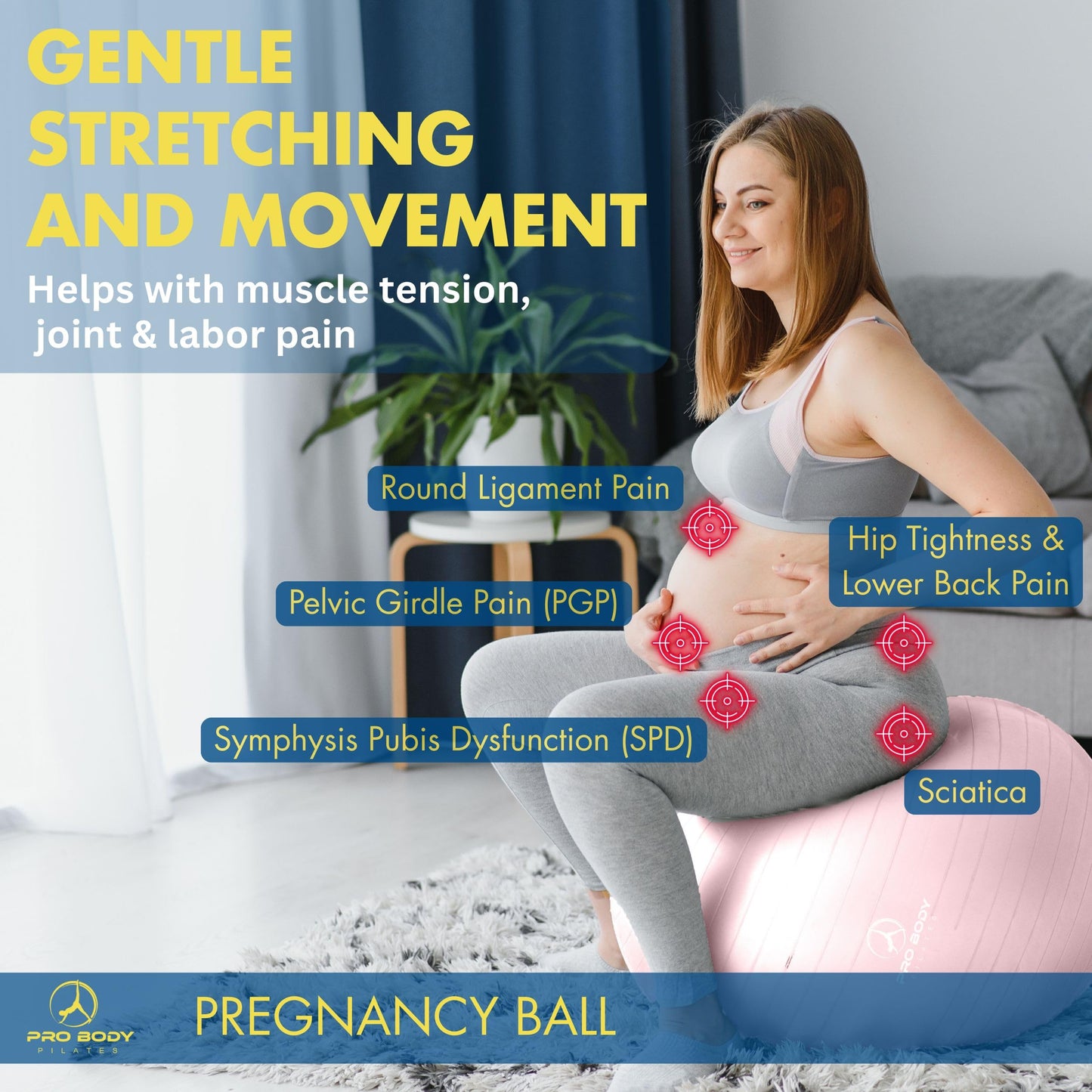 ProBody Pilates Pregnancy Ball - Yoga Ball for Pregnancy with Book, Prenatal, Labor & Postnatal Maternity Exercise (Rose, 75 cm)