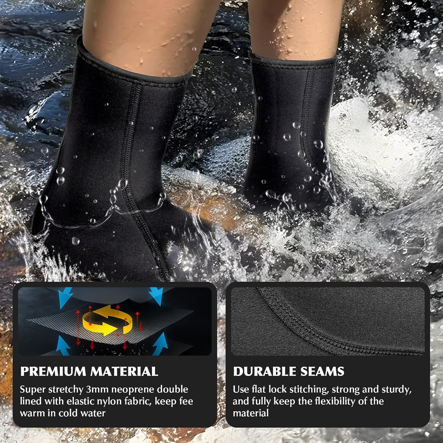 Neoprene Water Socks - 3mm Diving Socks for Outdoor Sports | Comfortable Fit