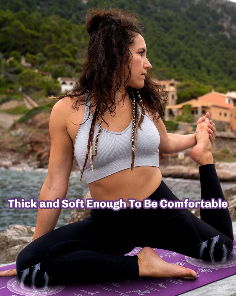 Travel Yoga Mat with 75 Asanas Poses & Exercises - Lightweight Home Workout Mat | Includes Carrying Bag, 68"x24"x0.25"