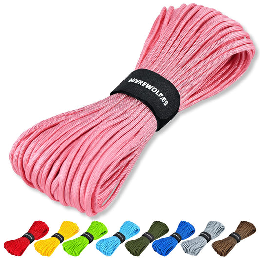 WEREWOLVES Paracord Rope, 7 Strand Type III Parachute Cord 4mm 100ft / 200ft for Crafting, DIY Projects, Survival Bracelets (Pink, 100 ft)