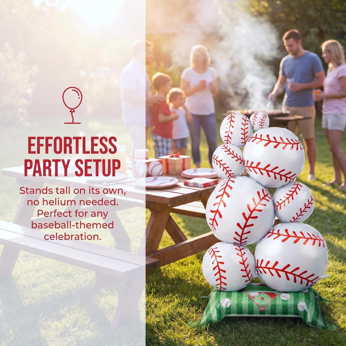 Soulchen 1 Pcs 3.5 ft Giant Self Standing Baseball Foil Balloons for Baseball Birthday Party Decoration Team Celebration Decor Backyard BBQ Sports Themed Party Supplies