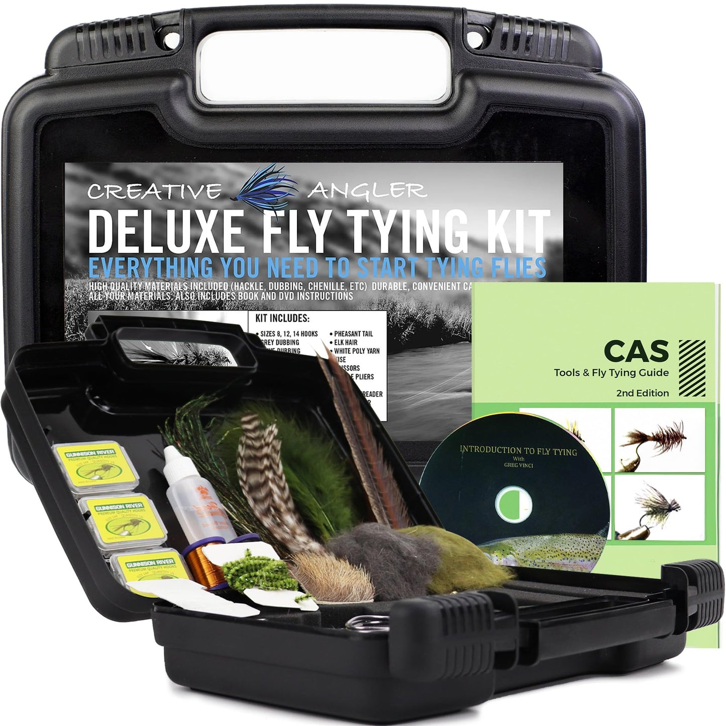 CREATIVE ANGLER Deluxe Fly Tying Kit - Complete Tools Kit, Ideal for Beginners and Pros, Includes Feathers, Vice, Bobbin, Rotary Tool