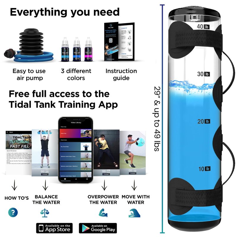 Tidal Tank Classic - Aqua Bag with Water, Sandbag Weighted Workout Equipment for Strength Training Adjustable Weights for Core Stability, Free App for Full Body Workout - up to 49 lb