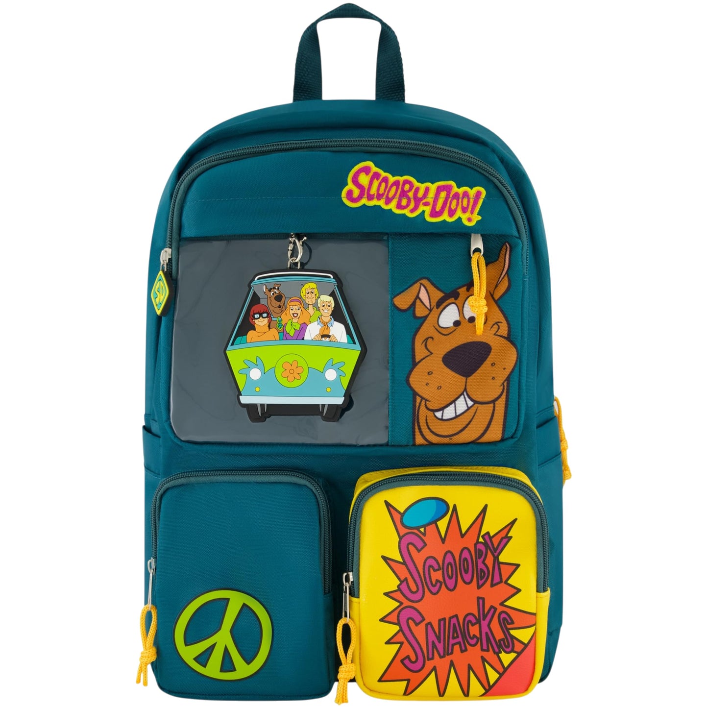 Concept One Scooby Doo Backpack with Mystery Machine Keychain, Travel Bag for Men and Women, Adjustable Shoulder Straps, Green, 17 Inch
