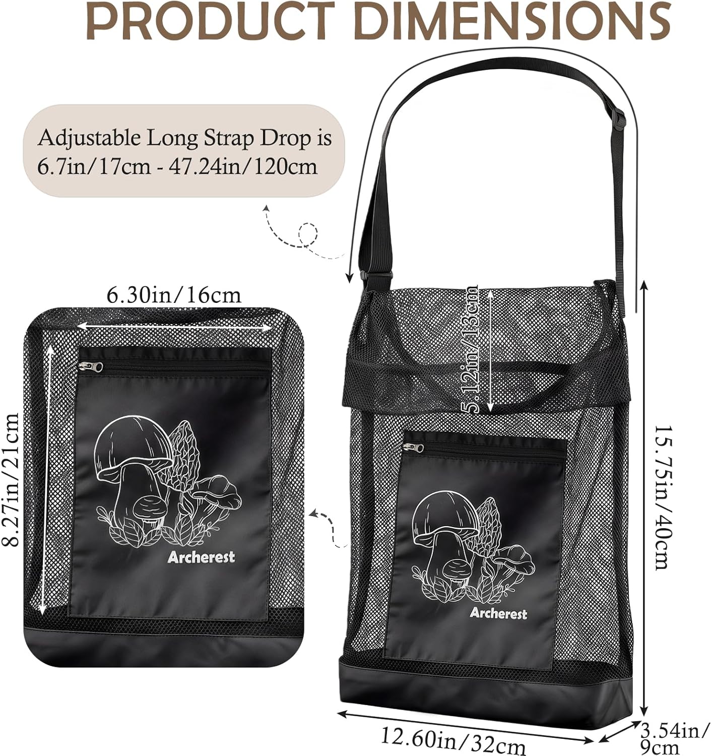 Mushroom Foraging Bag - D-Shaped Opening Mesh Pouch for Morel Picking | Adjustable Shoulder Strap