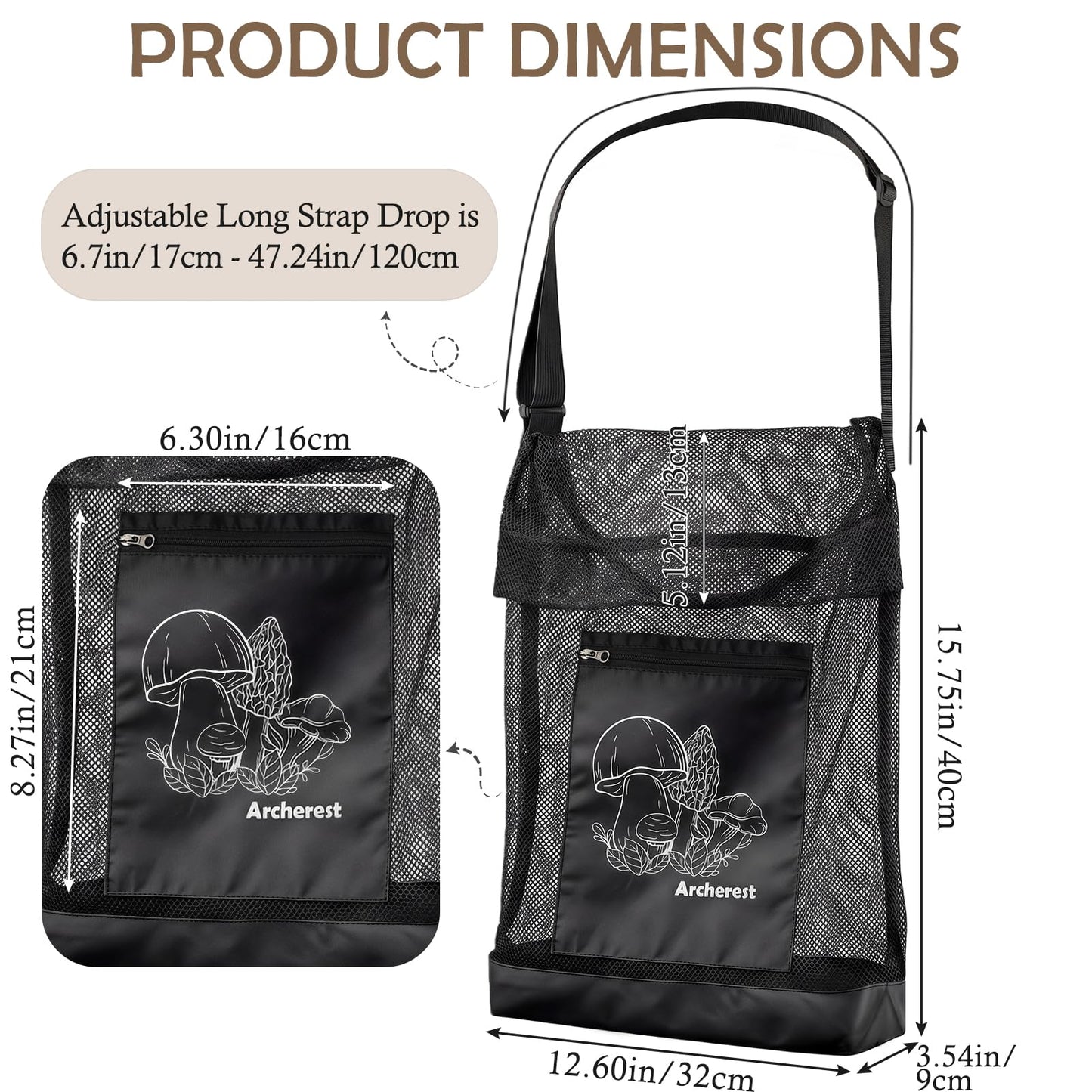2 Pack D-shaped Opening Mushroom Foraging Bag, Morel Picking Mesh Hunting Pouch for Outdoor Foraging and Fruit, Mushroom Basket Harvesting Bags with Adjustable Shoulder Strap