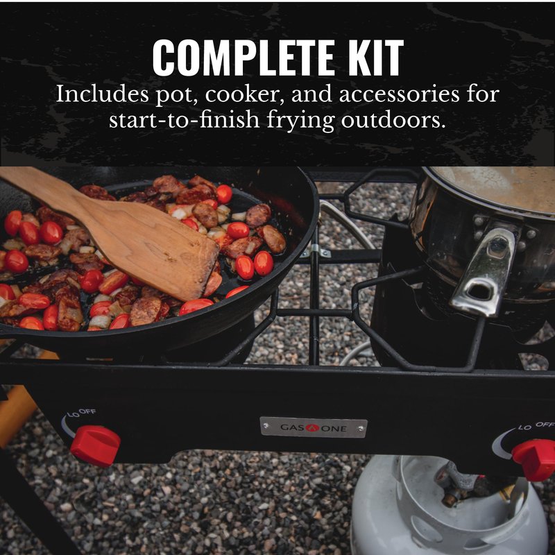 Gas One B-4545A Propane Double Burner Two Burner Camp Stove Outdoor High Pressure Propane 2 Burner Adjustable PSI Regulator and 4ft Hose With Removable Legs