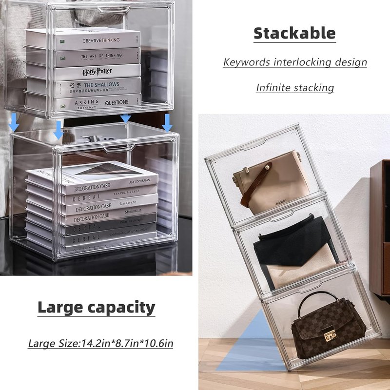Clear Acrylic Display Case - Stackable Storage Bins with Magnetic Lid | Showcase for Cosmetics & Collectibles, X-Large