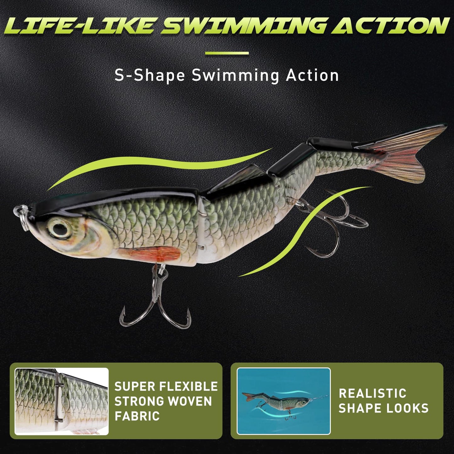 GOTOUR Fishing Lures for Freshwater or Saltwater, Easy to Use for Family Fishing Beginner and Pros, Most Lifelike Jointed Swimbait for Almost All Fishes，Slow Sinking Bass Pike Panfish Walleye Lures