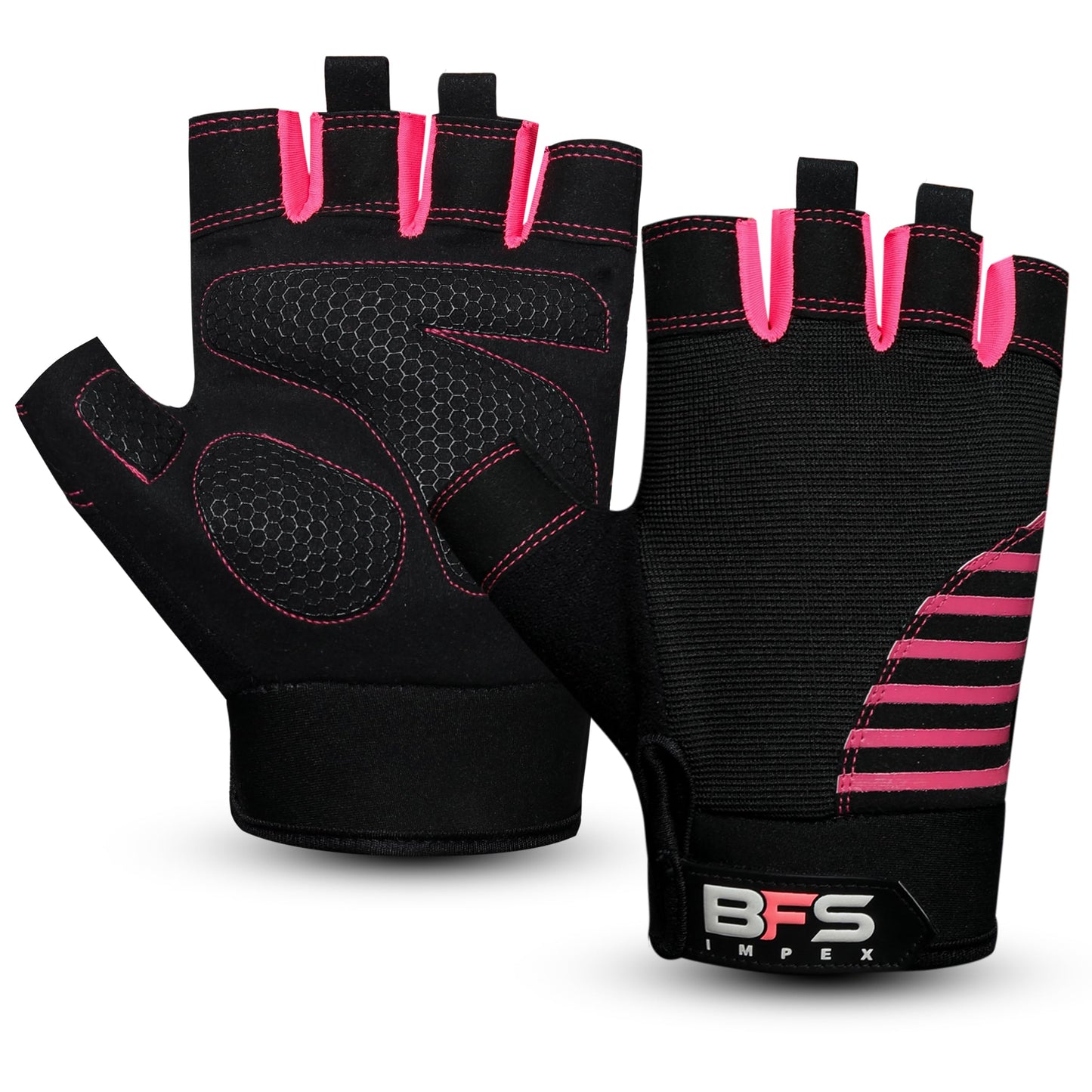 BFS IMPEX Gym Gloves for Weight Lifting,Workout Gloves with Full Palm Protection–Breathable Fitness Glove for Men & Women,Powerlifting,Crossfit,Pull Ups,Cycling,Gym Training (Pink, S)