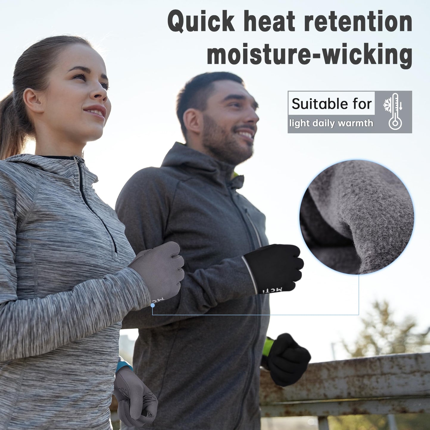 MCTi Lightweight Gloves Liners for Men Women, Touch Screen Gloves with Conductive Microfiber, Palm Silicone, for Cold Weather Running Driving Hiking Grey-L