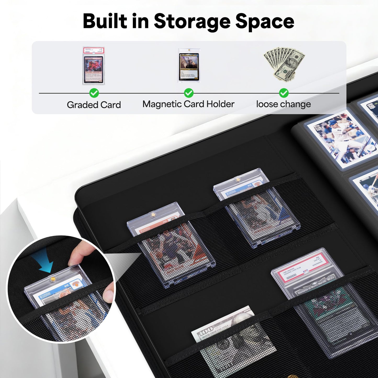 9 Pocket Top Loaders Trading Card Binder for 324 Cards Premium Zip Card Book Holder Label Design Card Binder for Trading Cards Intended For YuGiOh Sports Cards TCG MTG Game Cards(Black)