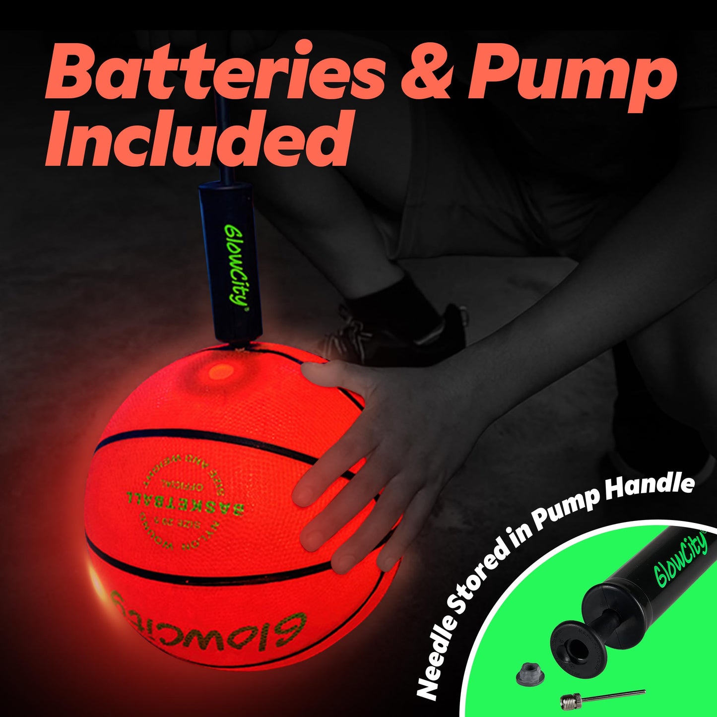 GlowCity Glow in The Dark Basketball - Size 7 Light Up Ball for Teen Boys Gifts, Adults - Red Glow for Outdoor Games - Sports Birthday Gift Ideas for Boys Ages 12 13 14 15 Basketball Gear Accessories