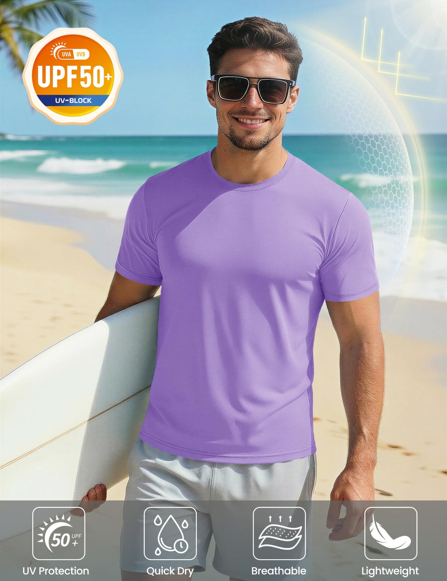 Mens Short Sleeve Shirts SPF 50+ Lightweight T-Shirt Sun Protection Rash Guards Shirts Gym Base Layer Shirts Running Shirts Active Shirts