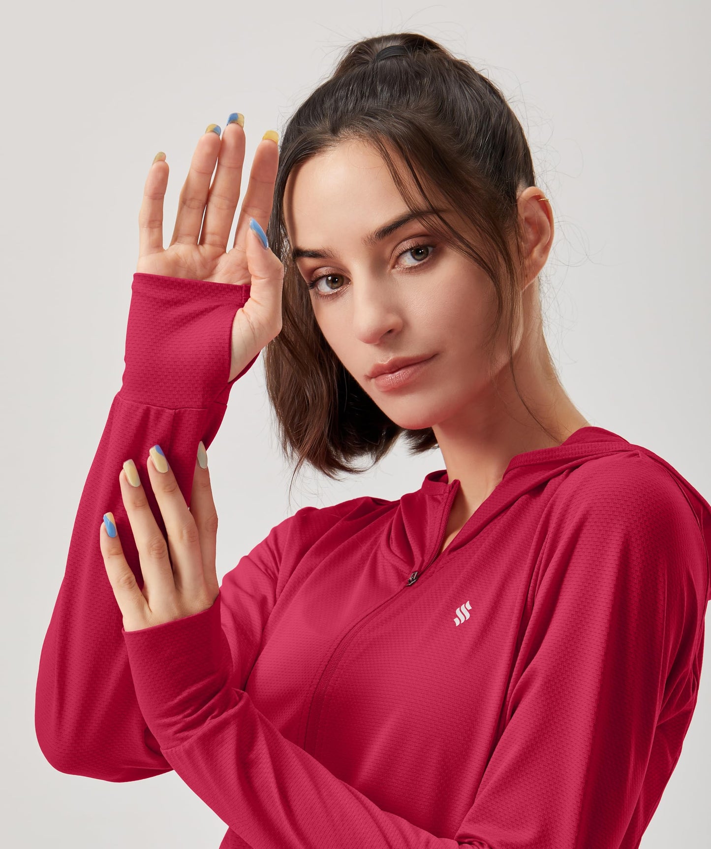 Soothfeel Women's UPF 50+ Sun Protection Hoodie Jacket Lightweight Long Sleeve Sun Shirt for Women with Pocket Hiking Outdoor(Red, XS)