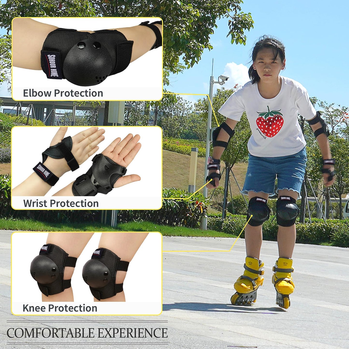 SOHOUR HOME Kids/Youth Knee Pads Elbow Pads Wrist Guards 3 in1Protective Set, for 3-15 Years Child Roller Skates, Cycling, Inline Skating, Skateboard, BMX Bike, Balance Bike, Scooter Riding Sports