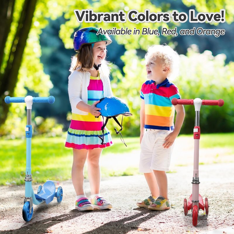 Scooter for Kids 3-5 with LED Lighted Wheels, 3-Wheel Kick Scooters with Adjustable Handlebar, Cute Deck, Outdoor Indoor Safe Smooth Riding Toddler Scooter, Boy Girl Gift Christmas Box, up to 100 lbs
