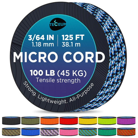 TECEUM Micro Paracord – Blue Snake – 1.18 mm x 125 ft – Micro Utility Cord – Thin Braided Paracord Rope Nylon Polyester – Wind Chime Replacement – Survival Strong String 6769с