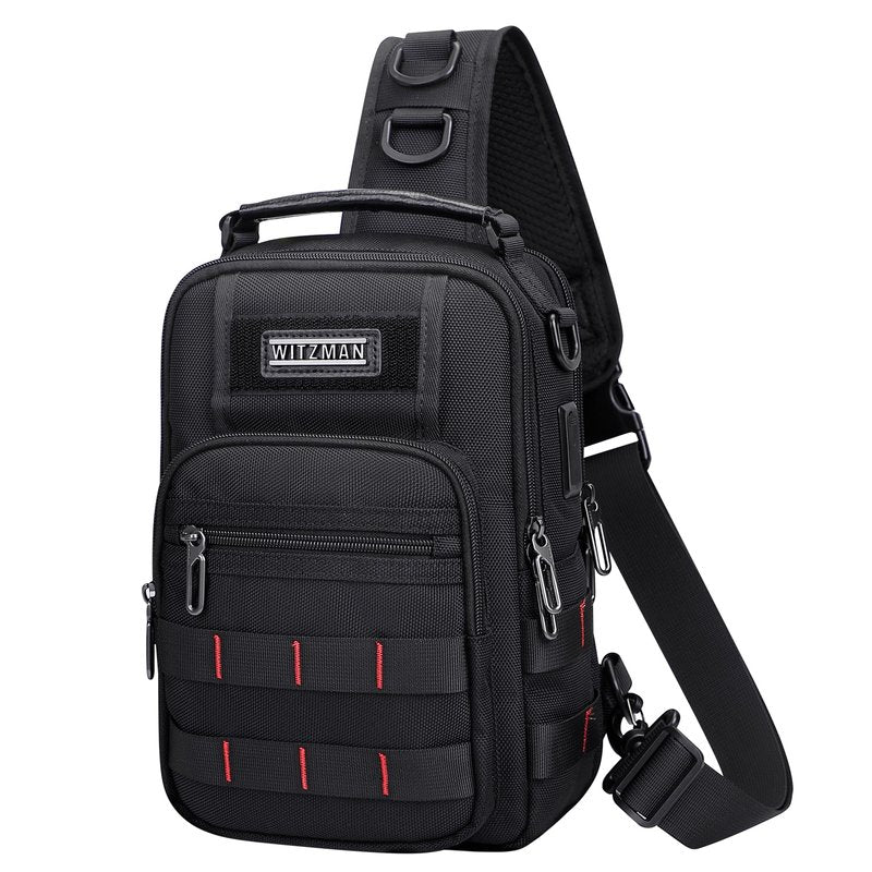 WITZMAN Sling Bag for Men Travel Crossbody Sling Bags with USB Charging Port Casual Chest Bag for Daily Outdoor Work(B730 Black)