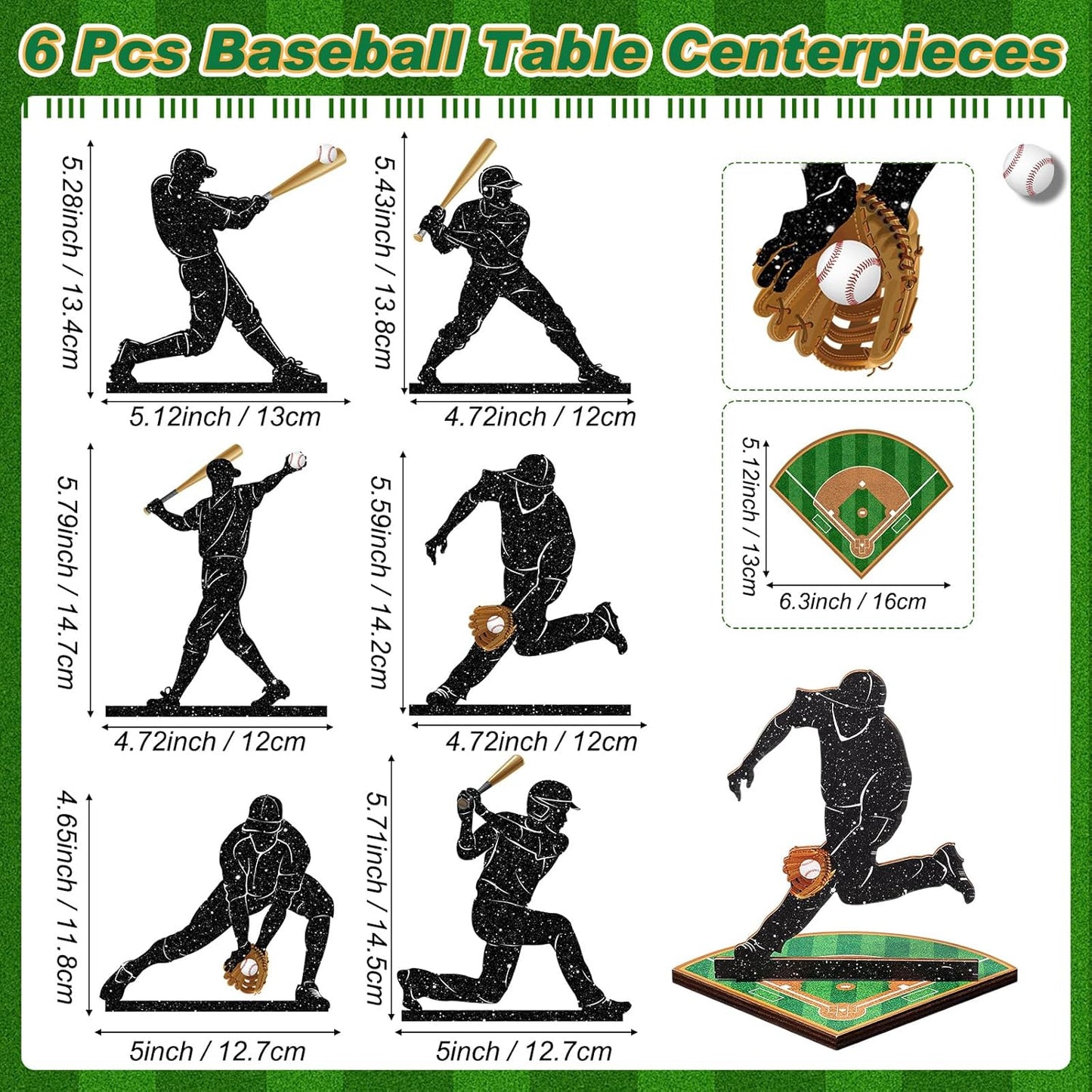 Baseball Table Centerpiece Decorations - 6 Pcs Wooden Player Silhouettes | Sports Game Sign for Birthday Parties