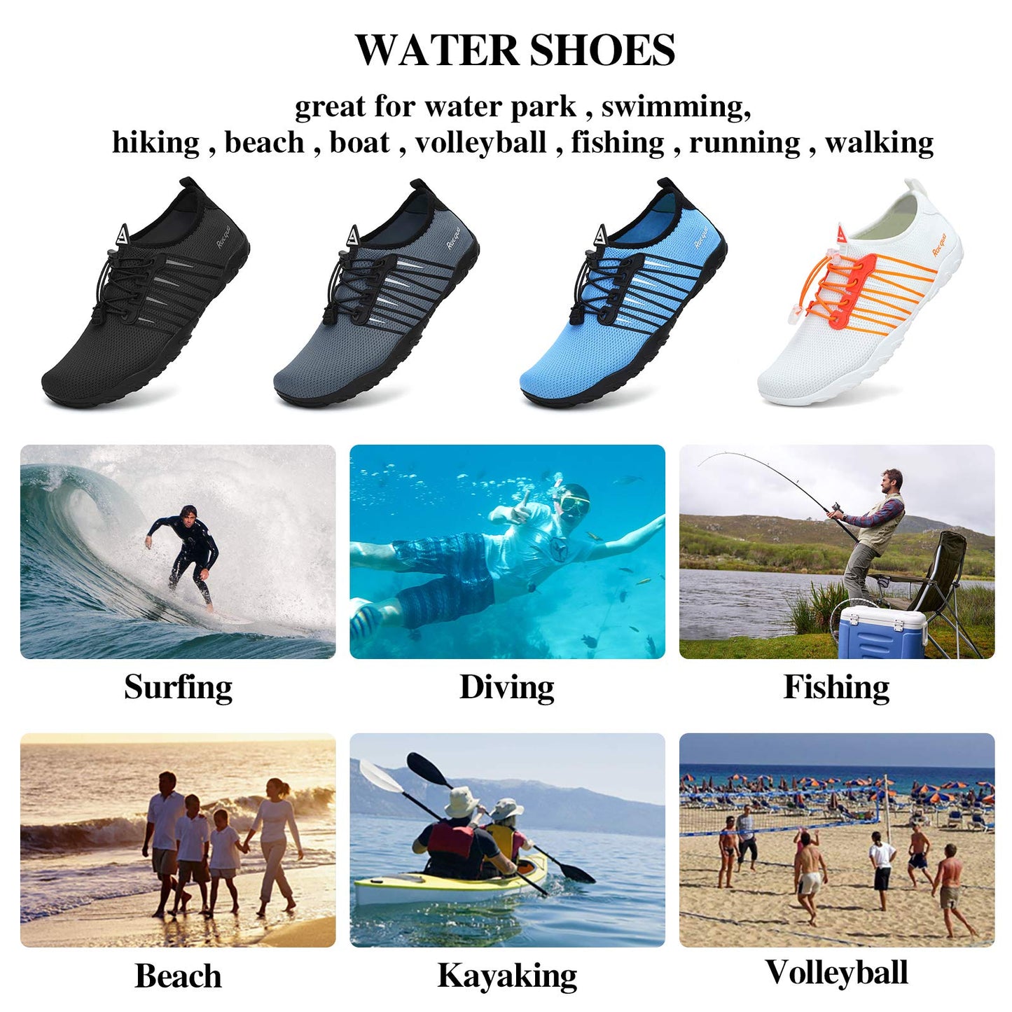 Racqua Pool Shoes Quick Dry Barefoot Water Aqua Sport Beach Swim Surf Diving for Men Women Black 12 Women/11 Men