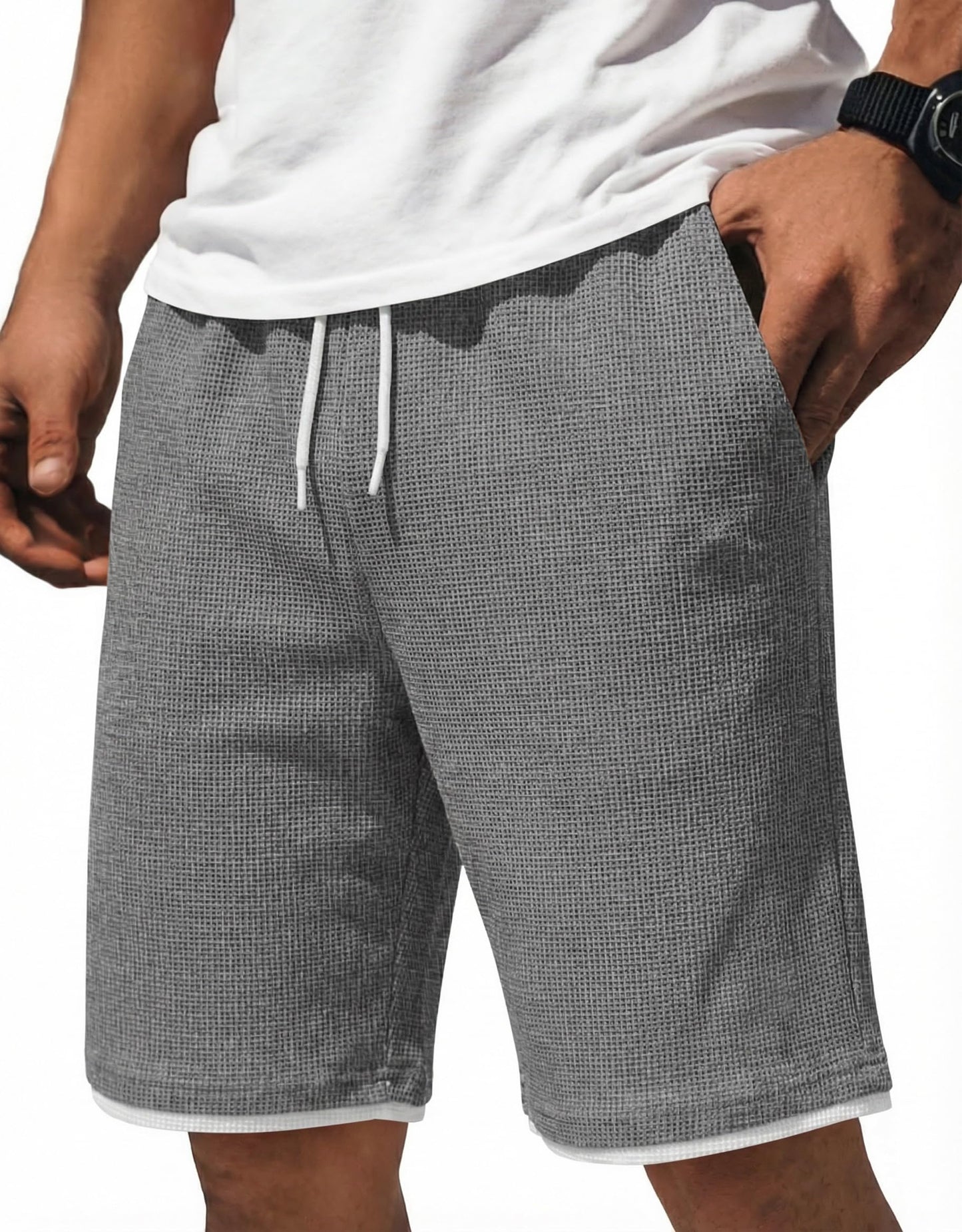 COOFANDY Mens Sweat Shorts 9 inch Stretch Waffle Golf Dress Shorts Casual Summer Beach Shorts Grey