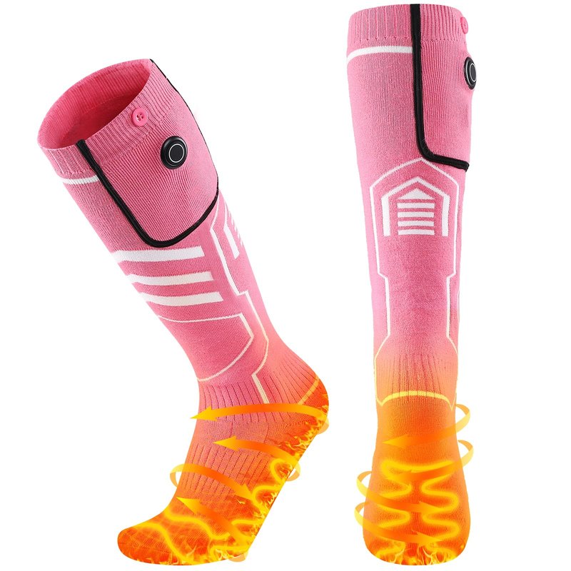 AGPTEK Heated Socks for Women, 5V 6000mAh Rechargeable Electric Heat Socks, Winter Foot Warmer Socks with 3 Heating Levels for Outdoor, Ski, Snowboard, Hiking, Camping, Fishing, Motorcycle, Pink