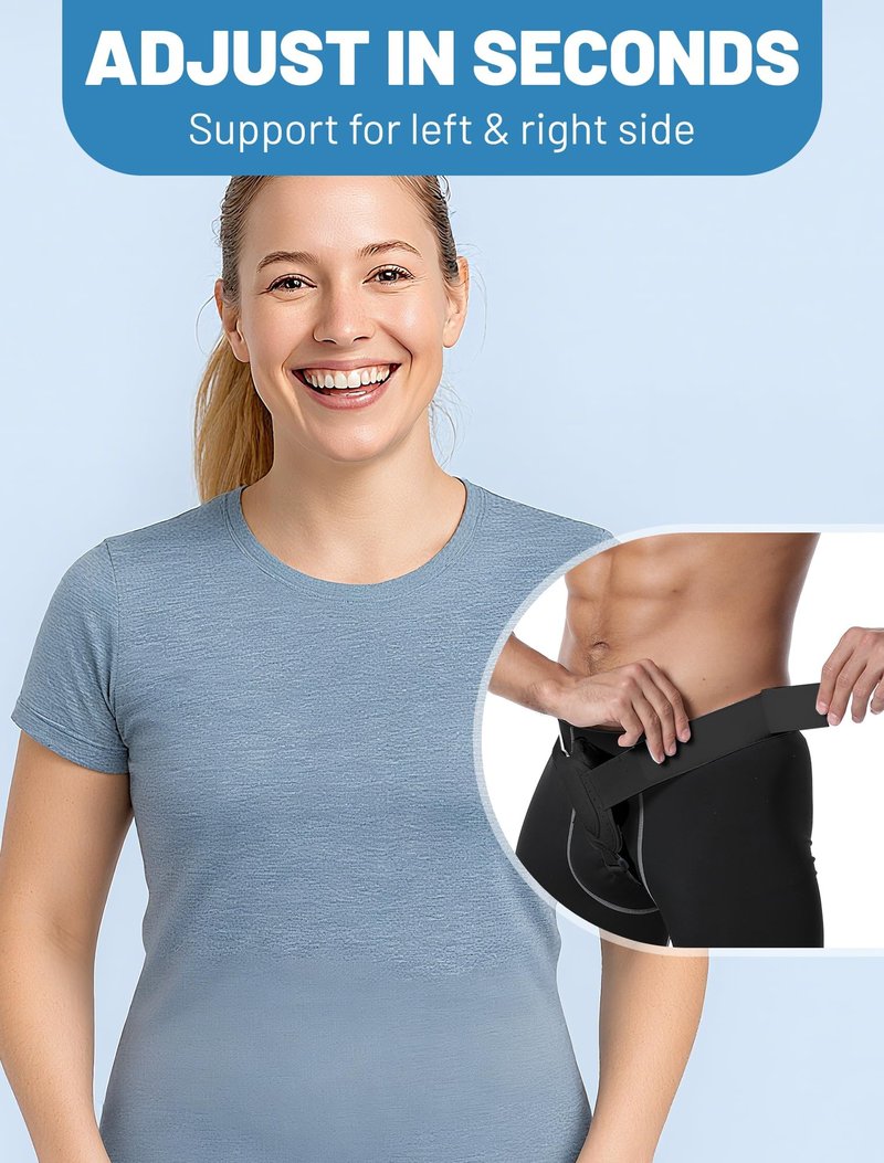 Tovrinala Hernia Belts for Women Inguinal, Hernia Belt for Women, Inguinal Hernia Support for Left or Right Side, Comfortable Adjustable Waist Strap with Removable Compression Pads, Black