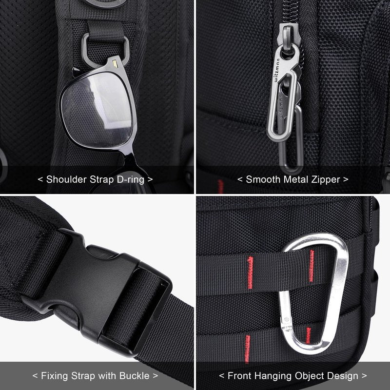 WITZMAN Sling Bag for Men Travel Crossbody Sling Bags with USB Charging Port Casual Chest Bag for Daily Outdoor Work(B730 Black)