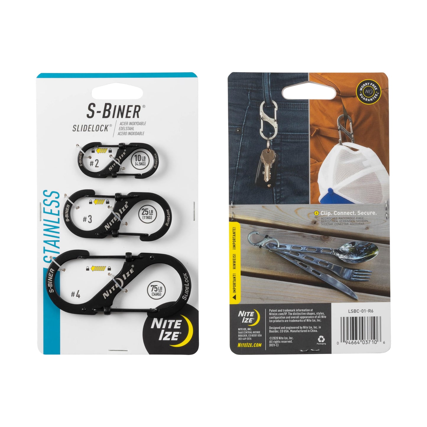 Nite Ize S-Biner SlideLock Stainless Steel Dual Locking Carabiner - S-Biner Key Holder with Locking Gate - Carabiner Organizer for Keys & Camping Accessories - Assorted Sizes, Black (3 Pack)