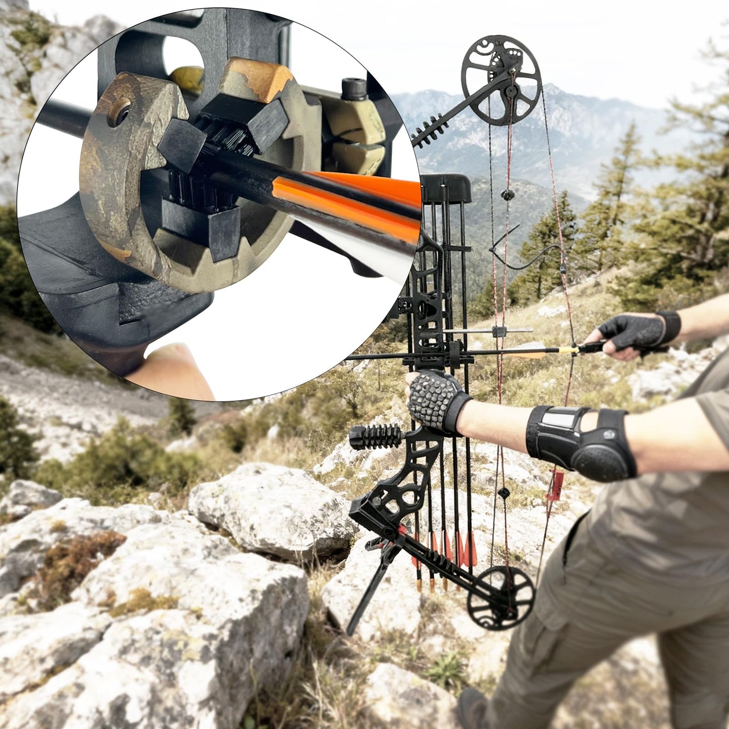 - QI HUO JU - Archery Arrow Rest Capture Whisker Biscuit Brush Arrow Rest for Compound Bow/Recurve Bow Hunting Shooting Target Left and Right Hand (Camo)